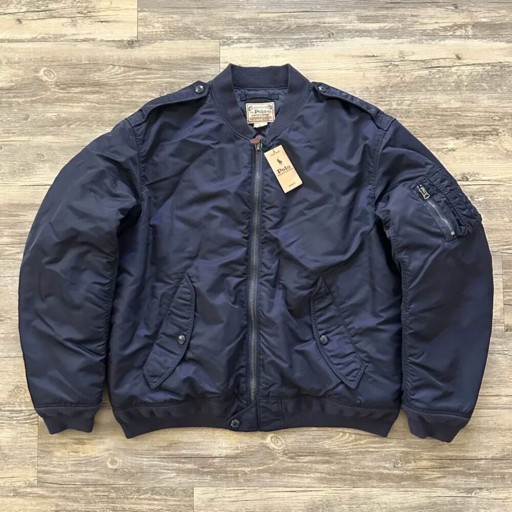 Polo Ralph Lauren MA-1 Navy Blue Flight Bomber Jacket Size XXL Talon Zip